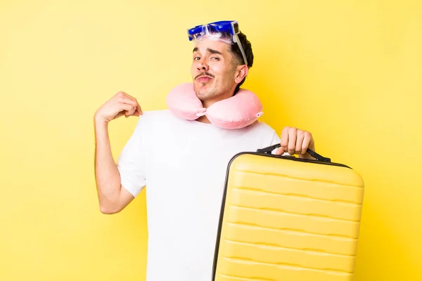 Young Hispanic Man Looking Arrogant Successful Positive Proud Travel Concept — Stock Photo, Image