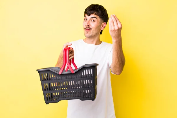 Young Hispanic Man Making Capice Money Gesture Telling You Pay — Stock Photo, Image