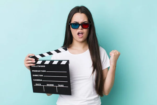 Young Adult Woman Shouting Aggressively Angry Expression Movie Concept — Stockfoto