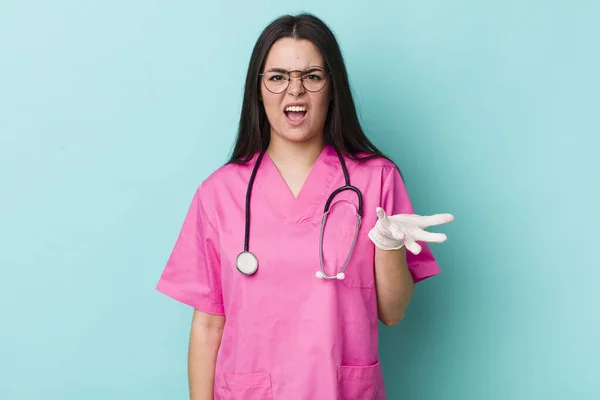 Young Adult Woman Looking Angry Annoyed Frustrated Veterinarian Concept — Stock Photo, Image