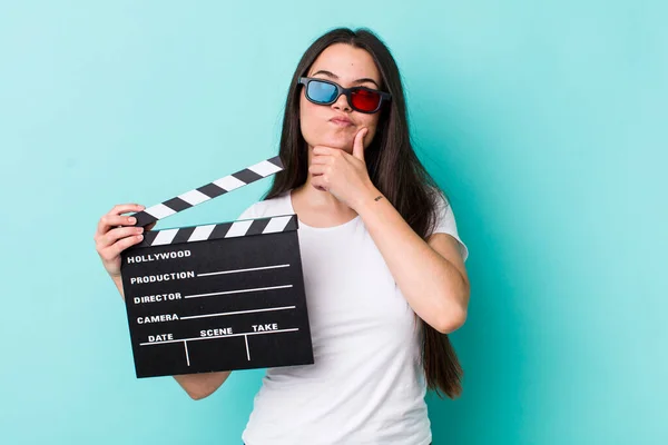 Young Adult Woman Thinking Feeling Doubtful Confused Movie Concept — ストック写真