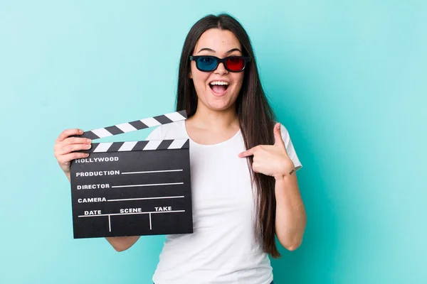 Young Adult Woman Feeling Happy Pointing Self Excited Movie Concept — Stockfoto