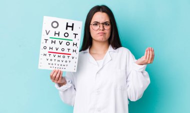 Genç yetişkin bir kadın kapiş ya da para hareketi yapıp sana ödemeni söylüyor. optik görüş testi konsepti