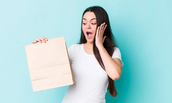 Young Adult Woman Feeling Happy Excited Surprised Take Away Concept — Stockfoto