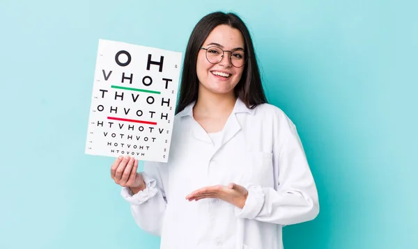 Joven Mujer Adulta Sonriendo Alegremente Sintiéndose Feliz Mostrando Concepto Concepto —  Fotos de Stock