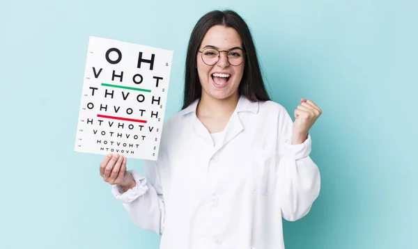 Young Adult Woman Feeling Shocked Laughing Celebrating Success Optical Vision — Stockfoto