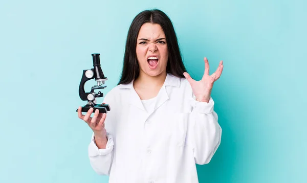 Young Adult Woman Screaming Hands Air Scientist Concept — Stockfoto