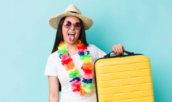 Young Adult Woman Cheerful Rebellious Attitude Joking Sticking Tongue Out — Stock Photo, Image