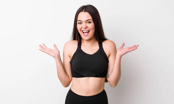 Young Adult Woman Feeling Happy Astonished Something Unbelievable Fitness Concept — Stockfoto