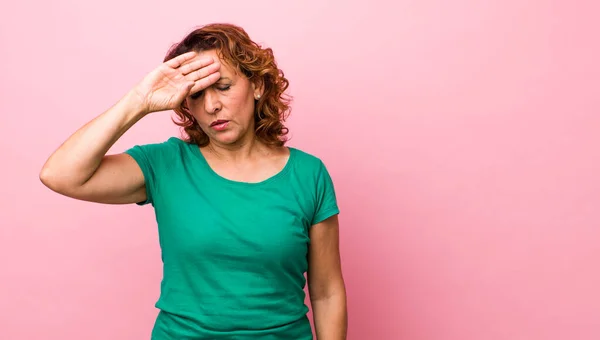 Middle Age Hispanic Woman Looking Stressed Tired Frustrated Drying Sweat — Stock Photo, Image