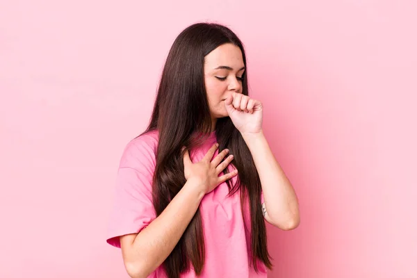 Young Adult Woman Feeling Ill Sore Throat Flu Symptoms Coughing — Stock Photo, Image