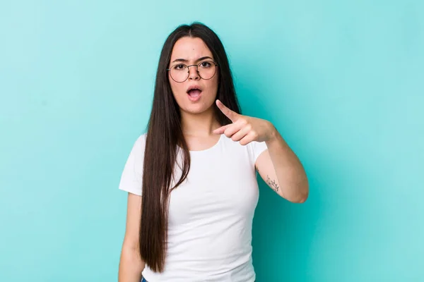 Young Adult Woman Pointing Camera Angry Aggressive Expression Looking Furious — Stock Photo, Image