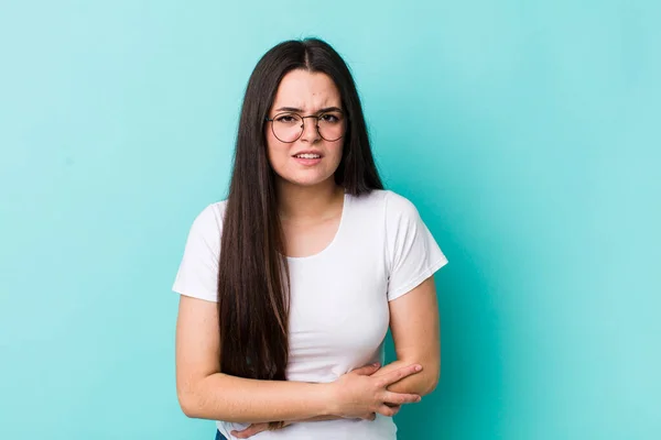 Jonge Volwassen Vrouw Die Zich Angstig Ziek Ziek Ongelukkig Voelt — Stockfoto