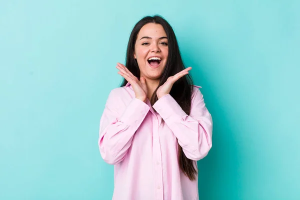 Young Adult Woman Feeling Shocked Excited Laughing Amazed Happy Because — Stockfoto