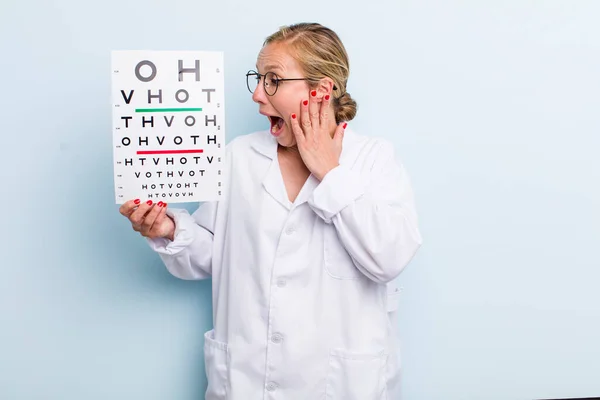 Young Adult Blonde Woman Feeling Happy Excited Surprised Optical Vision — Stockfoto