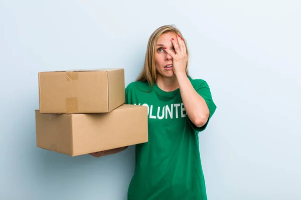 Young Adult Blonde Woman Feeling Bored Frustrated Sleepy Tiresome Volunteer — Stock Photo, Image