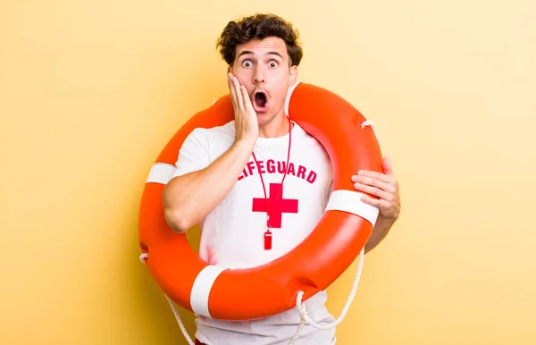 Young Handsome Guy Feeling Shocked Scared Lifeguard Concept — Stock Photo, Image