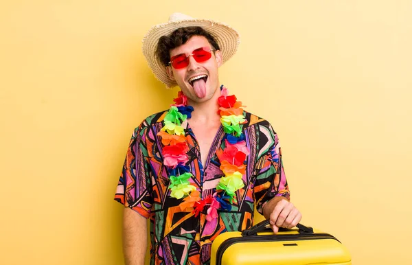 Young Handsome Guy Cheerful Rebellious Attitude Joking Sticking Tongue Out — Stock Photo, Image