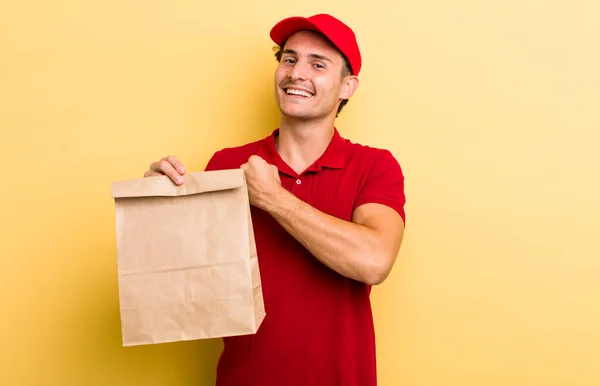 Young Handsome Guy Feeling Happy Facing Challenge Celebrating Delivery Take — Stockfoto