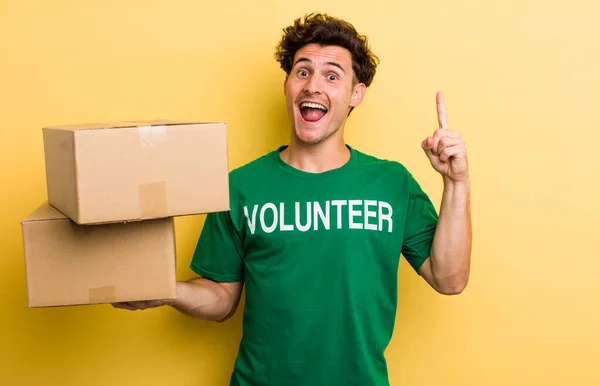 Young Handsome Guy Feeling Happy Excited Genius Realizing Idea Donation — Stock Photo, Image