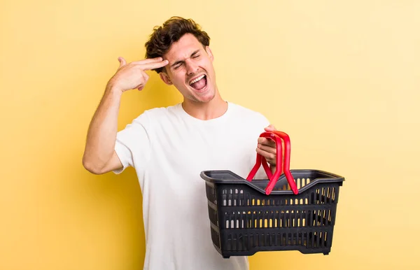 Giovane Bel Ragazzo Che Sembra Infelice Stressato Gesto Suicida Facendo — Foto Stock