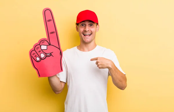 Young Handsome Guy Feeling Happy Pointing Self Excited Number One — Stock Photo, Image