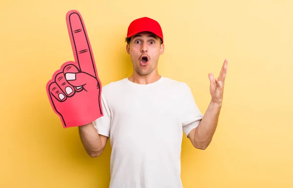 Young Handsome Guy Feeling Extremely Shocked Surprised Number One Fan — Stock Photo, Image