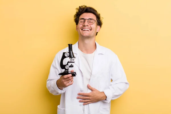 Young Handsome Guy Laughing Out Loud Some Hilarious Joke Science — Stock Photo, Image