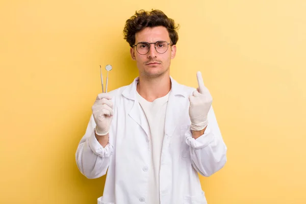 Young Handsome Guy Feeling Angry Annoyed Rebellious Aggressive Dentist Concept — Stockfoto