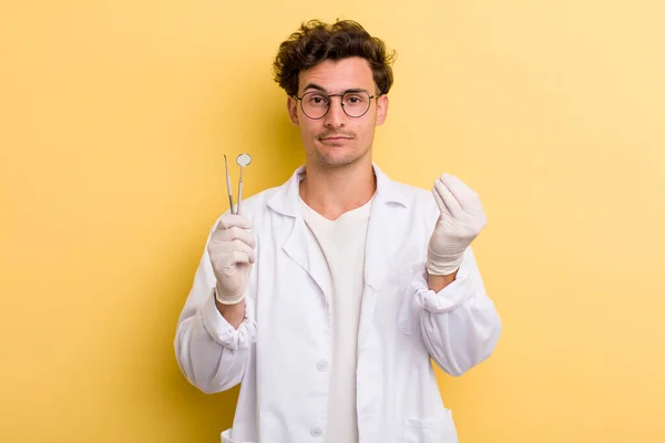 Young Handsome Guy Making Capice Money Gesture Telling You Pay — Stockfoto