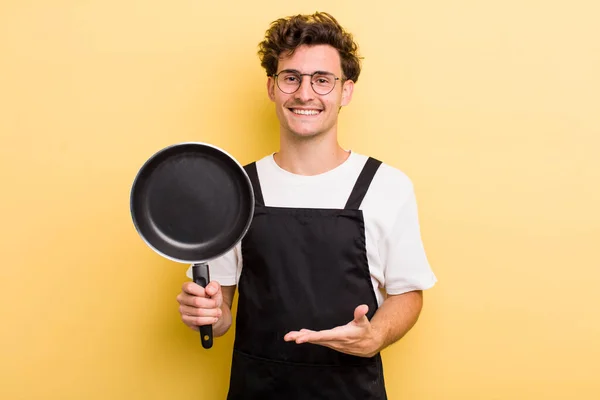 Young Handsome Guy Smiling Cheerfully Feeling Happy Showing Concept Chef — Stock Photo, Image