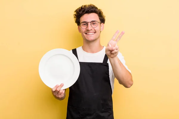 Young Handsome Guy Smiling Looking Happy Gesturing Victory Peace Empty — Stock Photo, Image
