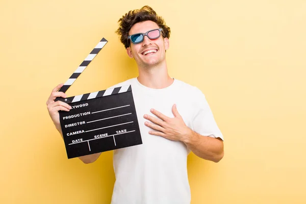Young Handsome Guy Laughing Out Loud Some Hilarious Joke Movie — Stockfoto