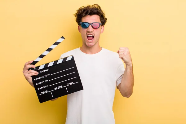 Young Handsome Guy Shouting Aggressively Angry Expression Movie Concept — Stockfoto