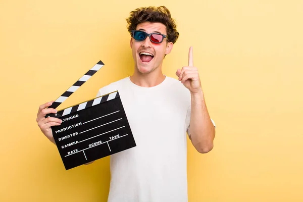 Young Handsome Guy Feeling Happy Excited Genius Realizing Idea Movie — Stockfoto