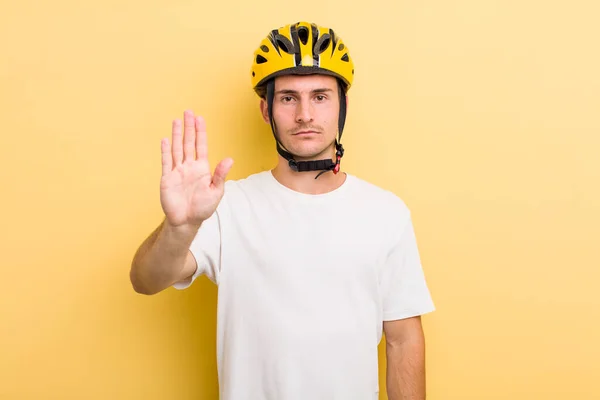 Young Handsome Guy Looking Serious Showing Open Palm Making Stop — Stock Photo, Image