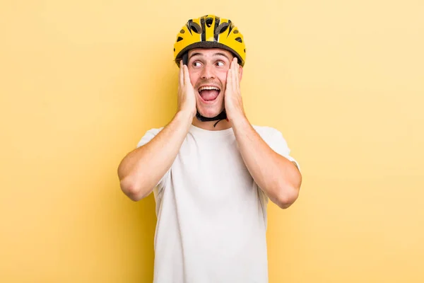 Young Handsome Guy Feeling Happy Excited Surprised Bike Concept Bike — Stock Photo, Image