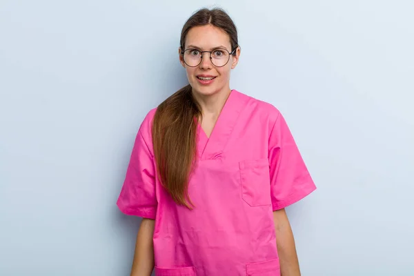 Young Adult Woman Looking Happy Pleasantly Surprised Nurse Concept — Stockfoto