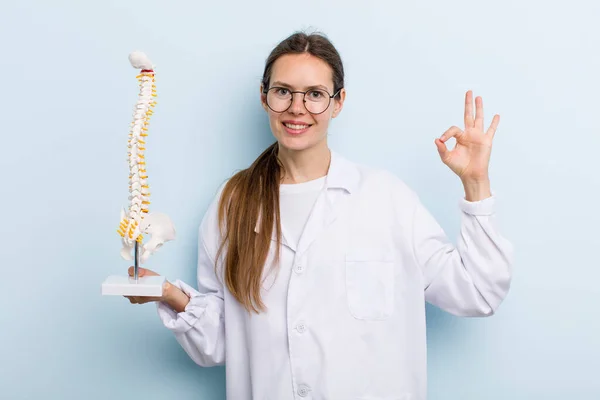 Young Adult Woman Feeling Happy Showing Approval Okay Gesture Spine — Stockfoto