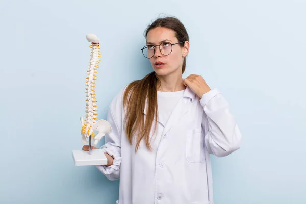 Young Adult Woman Feeling Stressed Anxious Tired Frustrated Spine Specialist — Stockfoto