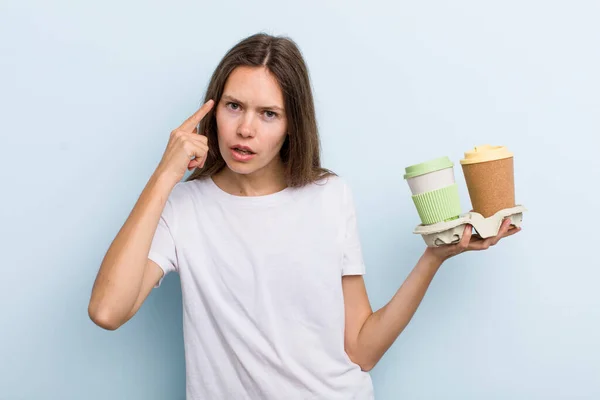 Young Adult Woman Feeling Confused Puzzled Showing You Insane Take — Stockfoto