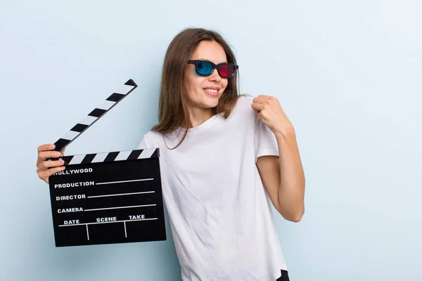 Young Adult Woman Looking Arrogant Successful Positive Proud Movie Cinema — Stock Photo, Image