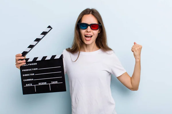 Young Adult Woman Shouting Aggressively Angry Expression Movie Cinema Concept — Stock Photo, Image
