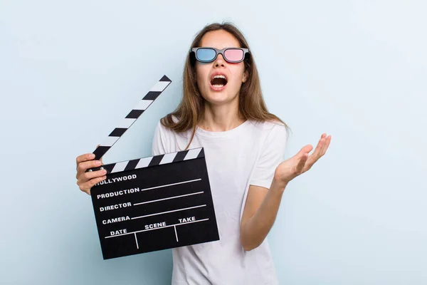 Young Adult Woman Looking Desperate Frustrated Stressed Movie Cinema Concept — kuvapankkivalokuva