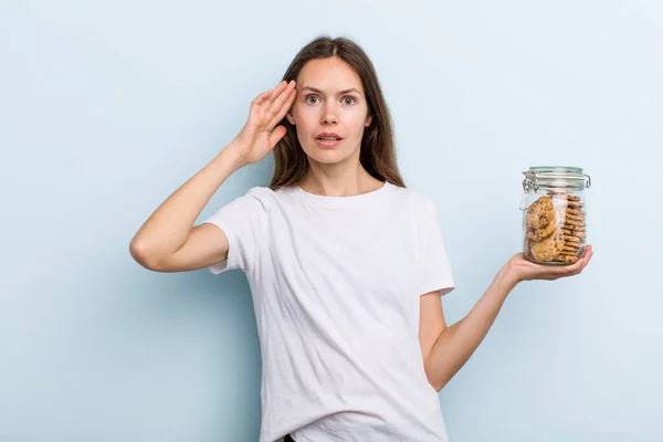 Young Adult Woman Looking Happy Astonished Surprised Home Made Cookies — Stockfoto