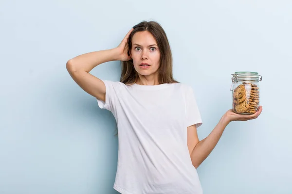 Young Adult Woman Feeling Stressed Anxious Scared Hands Head Home — Stockfoto