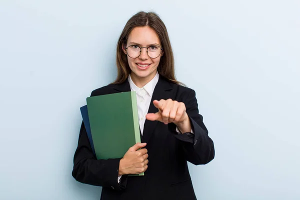 Young Adult Woman Pointing Camera Choosing You University Student Concept — 图库照片