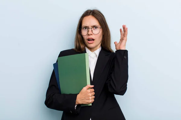 Young Adult Woman Screaming Hands Air University Student Concept — Stockfoto