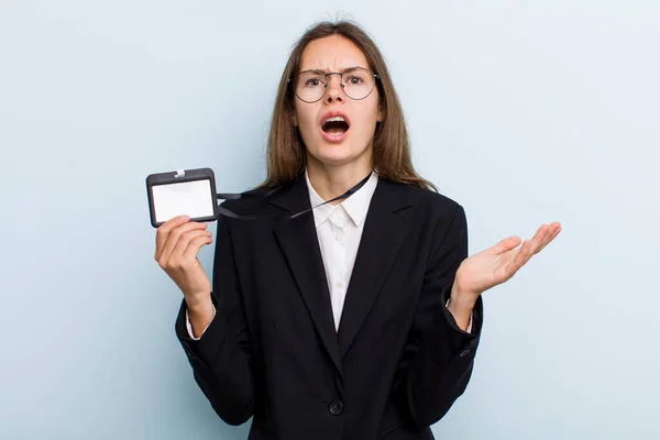 Young Adult Woman Looking Desperate Frustrated Stressed Vip Pass Concept — Stockfoto