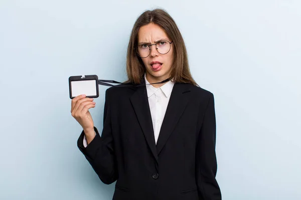 Young Adult Woman Feeling Disgusted Irritated Tongue Out Vip Pass — Stok fotoğraf